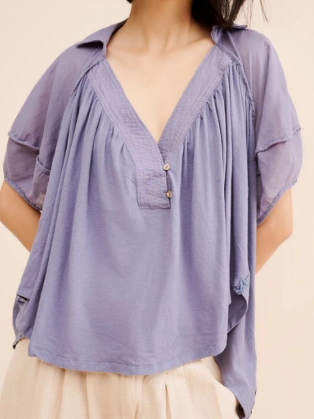 We The Free Oversized Top S Dusty Blue Cotton Relaxed Fit Asymmetric Drape Shirt